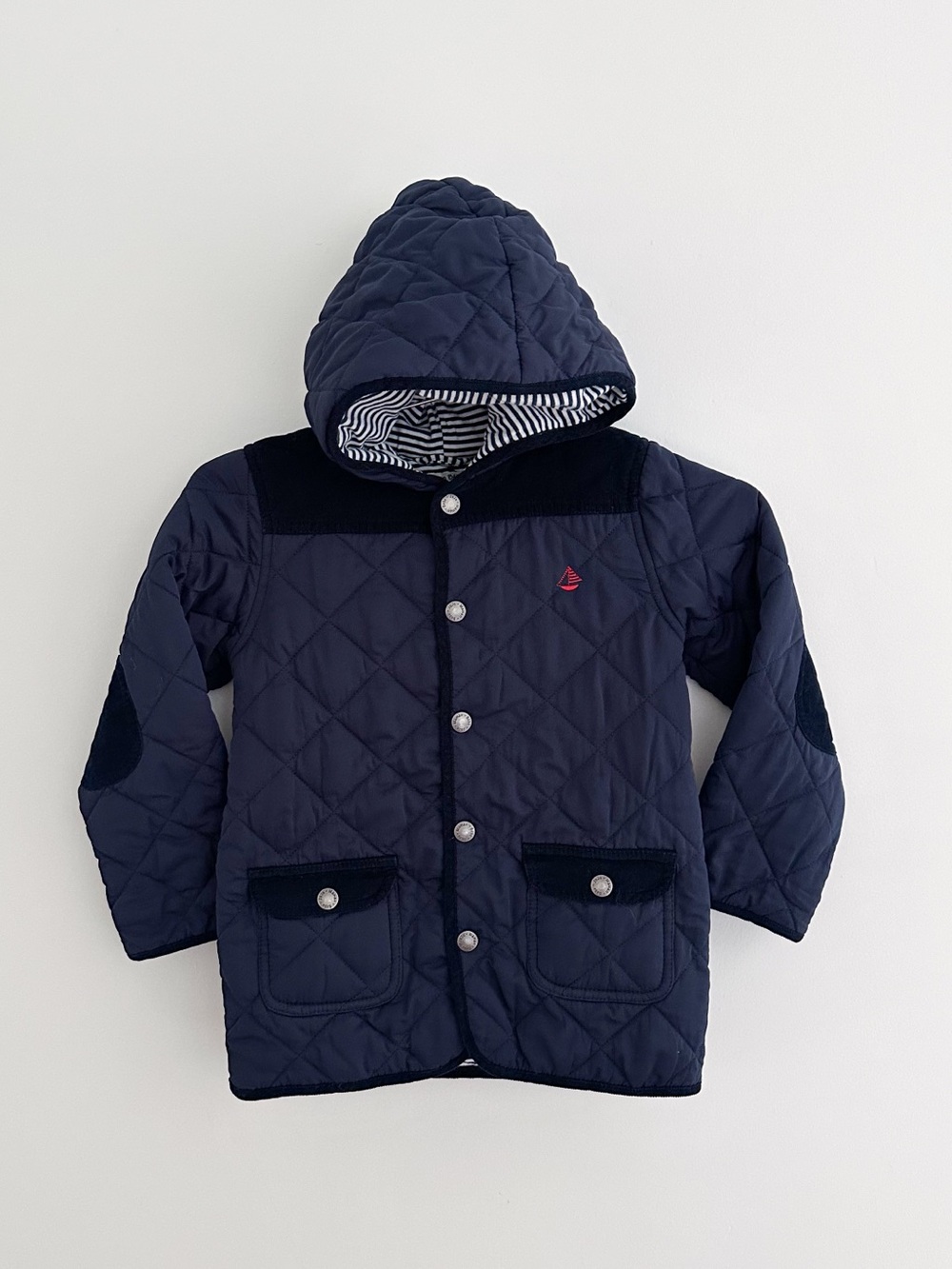 JoJo Maman Bebe 5-6 Quilted Corduroy Hooded Coat For Kids Coastal Preppy Classic